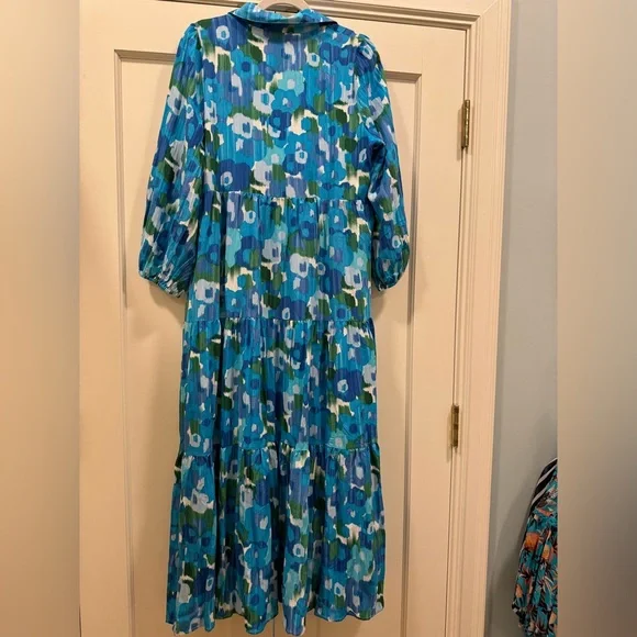 Pomander Place blue floral collared maxi dress with pockets, size M - Picture 4 of 9